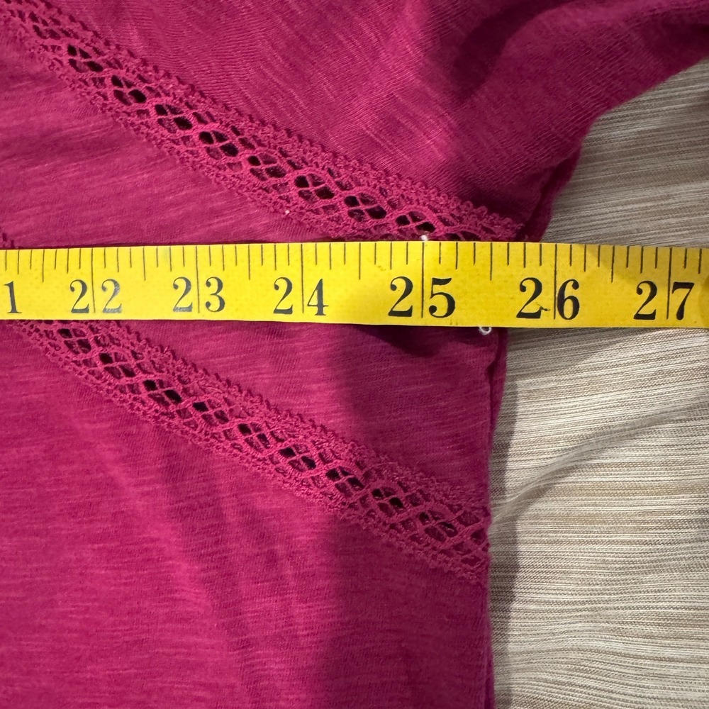 NWT Democracy 2X Plum Lace Inset Cotton Modal Knit Pullover Top Bishop Sleeve - Picture 8 of 12